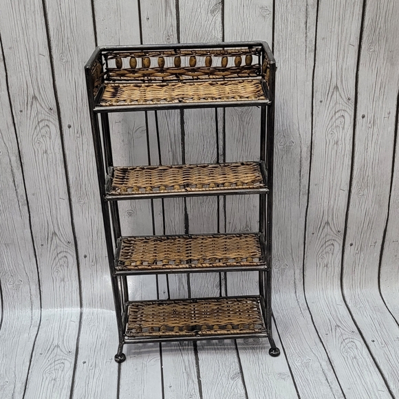 Vintage Wicker and Metal 4-Tier Shelf - Picture 1 of 10